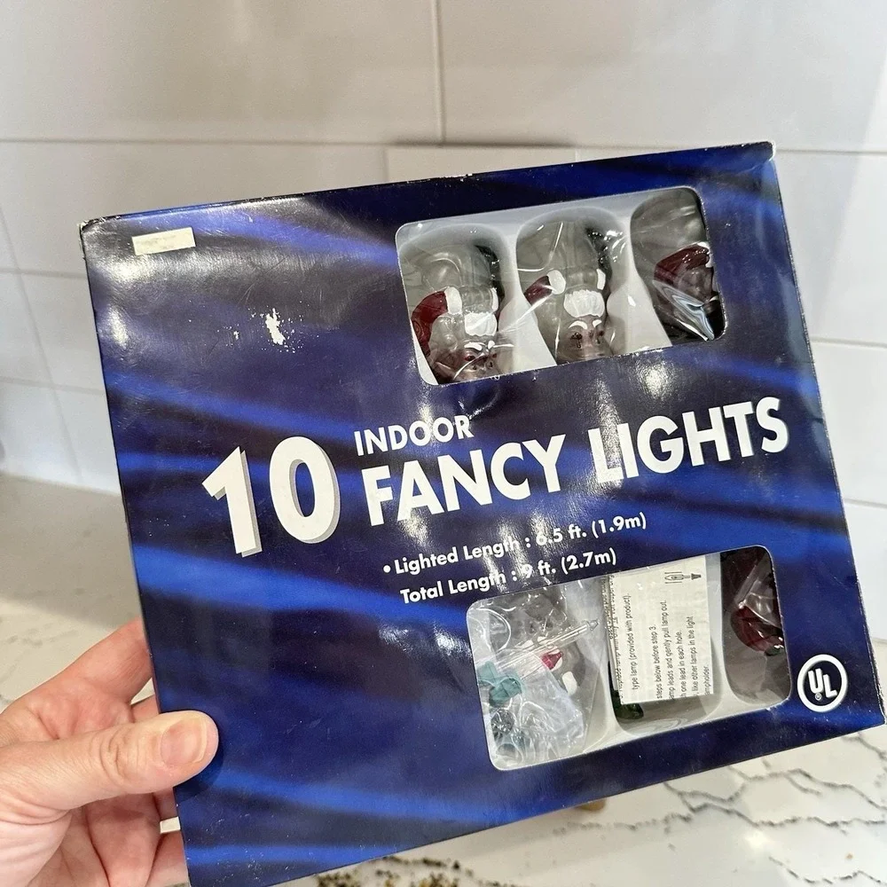 VTG 10 Indoor Christmas‎ Holidays Fancy Lights Santa Blow Mold Set 6.5 Ft READ